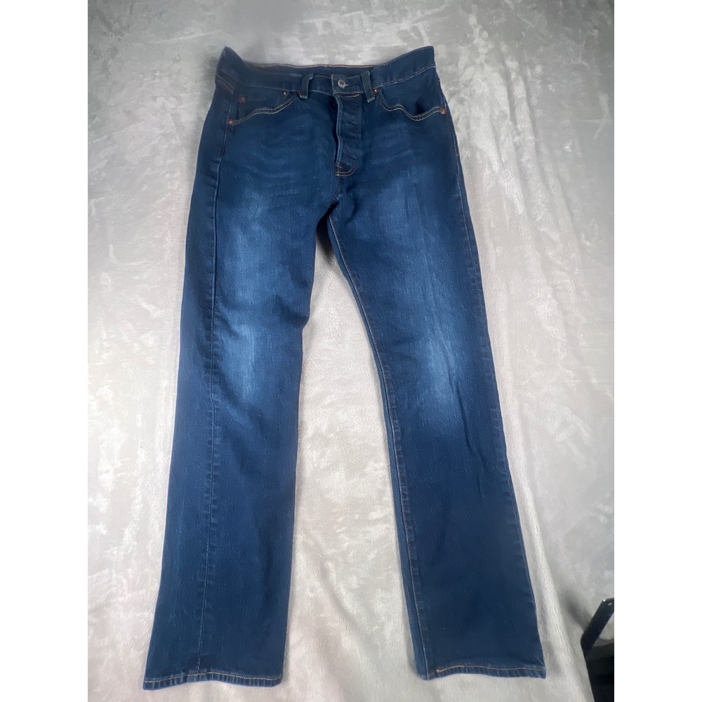 Levis 501 Original Fit Mens Dark Wash Blue Straight Leg Button Fly Jeans 32x32